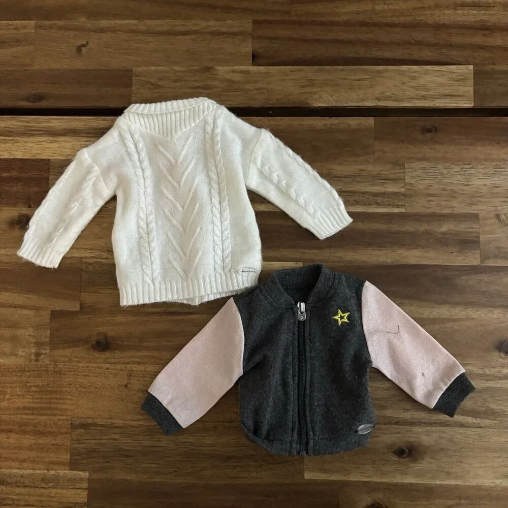 American Girl Gray & Pink Bomber Jacket &‎ Cable Knit Sweater FLAWS! AS IS!